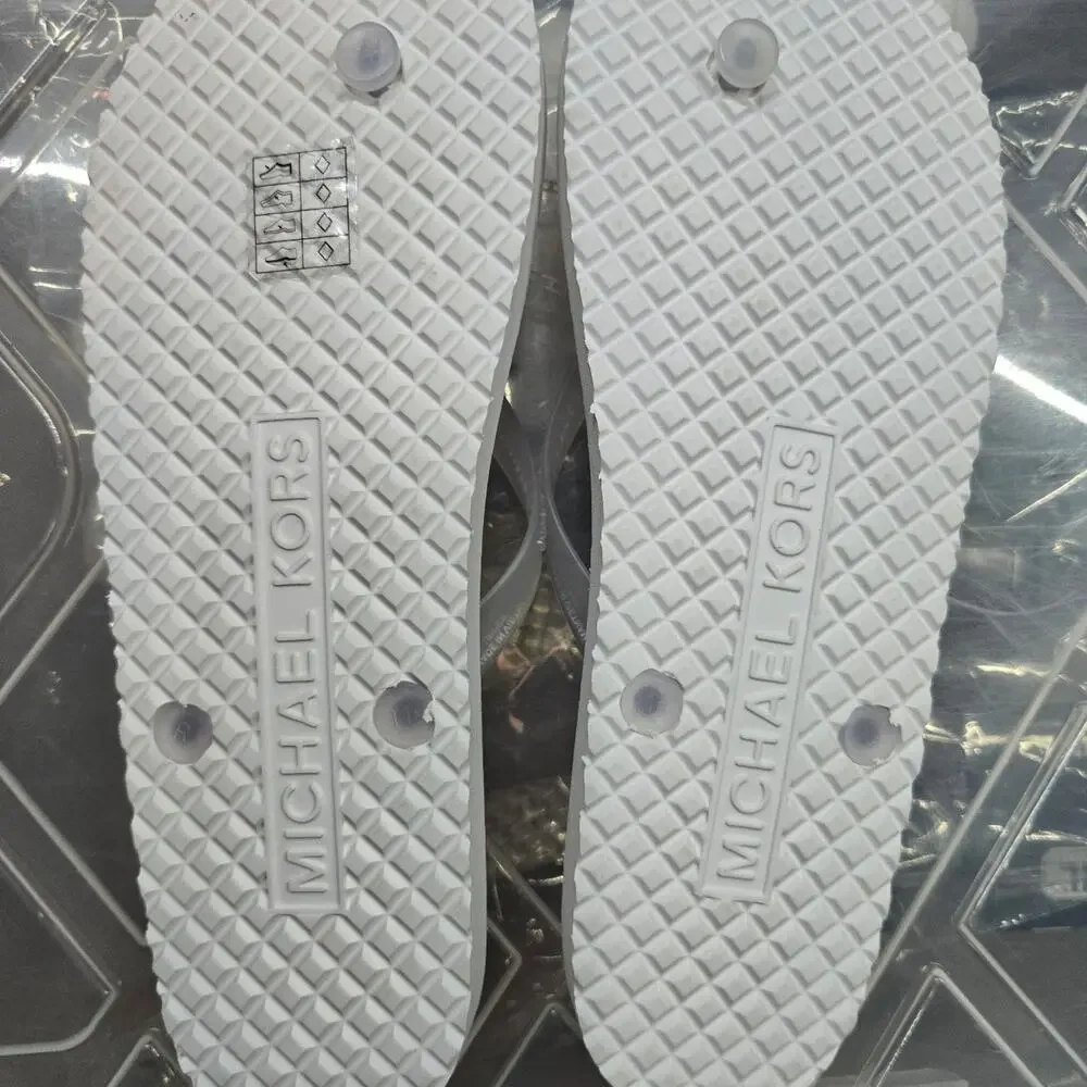 Michael Kors MK Logo Fruit Print Flip Flop Thong Sandals White Size 11